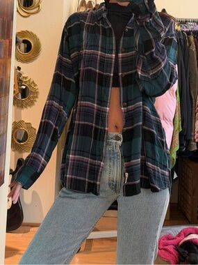 Weatherproof Green and Black Plaid Button-Down Shirt